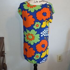 Marimekko for Target Orange Green Graphic Cap Sleeve Tunic Mini Dress XS
